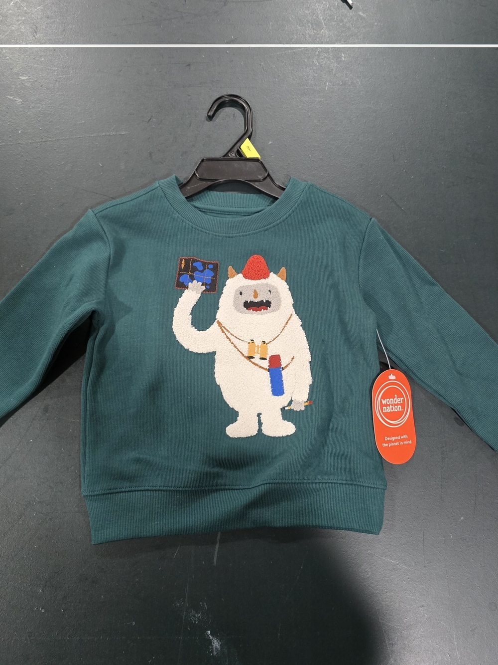 wonder nation Teal Crewneck Sweatshirt with White Yeti Graphic - Kids